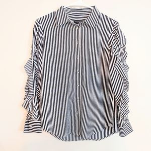 Navy and white striped blouse